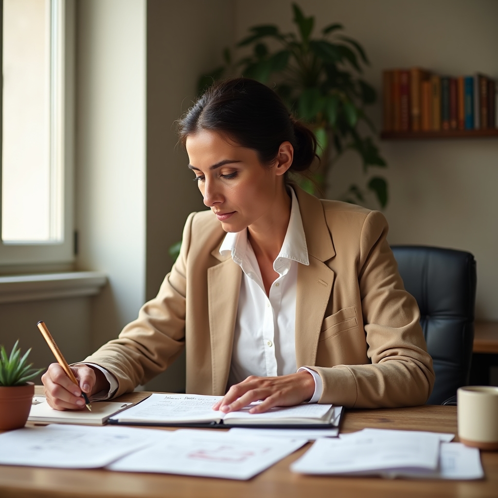 Persona che studia concetti economici con materiali didattici chiari
