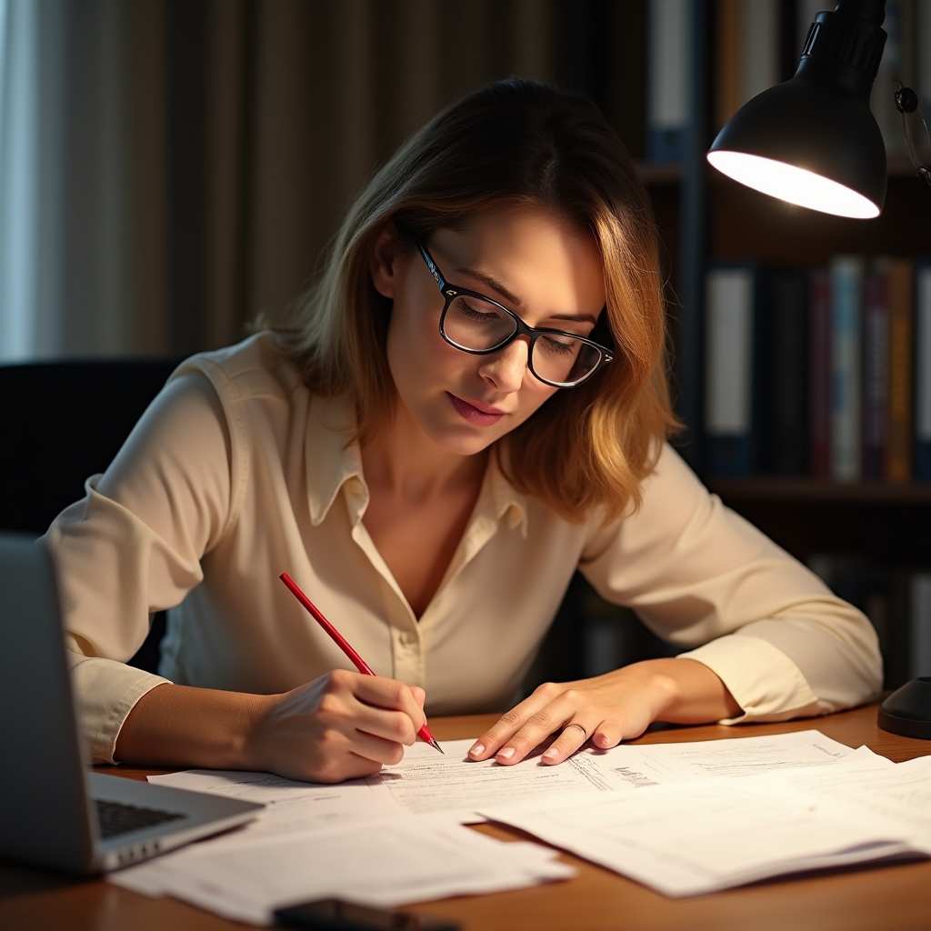 Processo di revisione di contenuti educativi su schermo con annotazioni e note