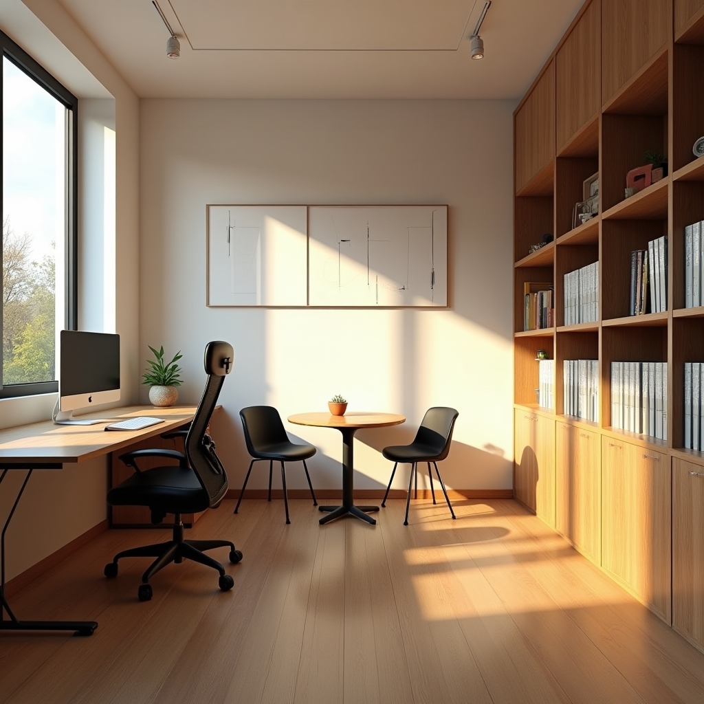 Ufficio Fynenrixx Digital con scrivania, luce naturale e materiali educativi